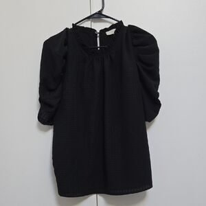 LOFT Black Blouse with Puff Sleeves
